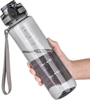 OLDLEY 32 oz Water Bottle, Motivational Water Bottle with Time Marker, Sports Water Bottle With Strap, Leakproof & BPA Free Large Water Bottles for School, Gym,Outdoor, Tritan, Transparent-Gray by CozyNest Decor