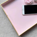 Large Pink Rectangular Decorative Tray – Plastic Serving Tray with Handles for Coffee Table, Ottoman, Living Room, 15.7” x 11.8” x 1.6 by CozyNest Decor