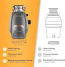 Trifecte Pro 3/4 HP Garbage Disposals with Sound Reduction,Food Waste Coutinuous Feed Garbage Disposal with Power Cord, Dishwasher Hook Up by CozyNest Decor