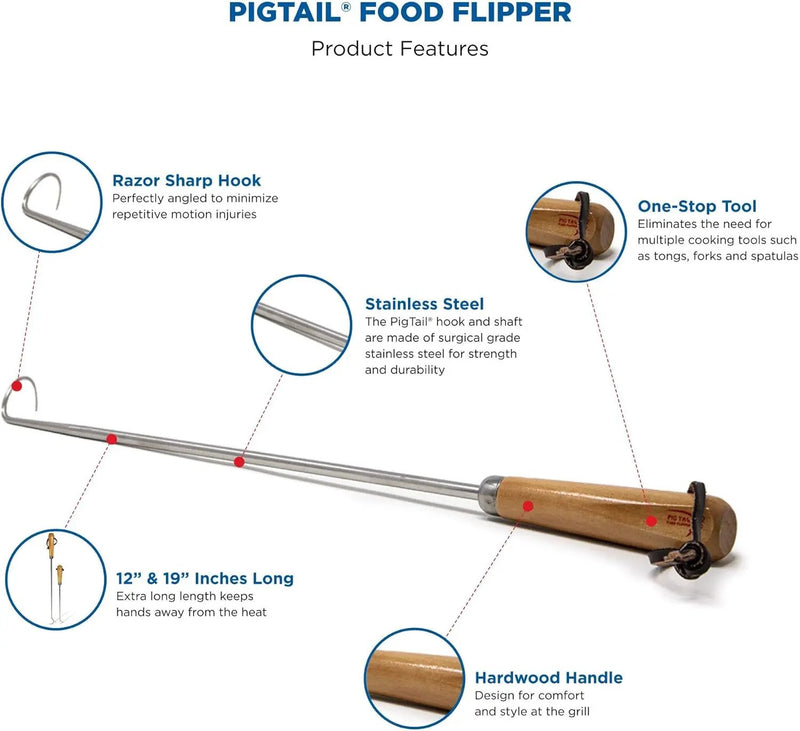 Jaccard Original Combo Pack with Wooden Gift Box, 12"/19", PigTail Food Flipper, Stainless Steel, photo 3 of 6