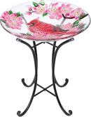 VCUTEKA Bird Baths for Outdoors, Glass Bird Bath with Metal Standing for Garden, Yards Patio Décor, Bird Lovers Gift, Cardinal Glass Birdbath Detachable (22" H * 18" W) by GreenHaven Gardens
