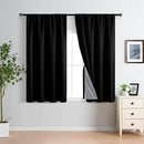 XWZO 100% Blackout Curtains 45 Inches Length with Tiebacks- Rod Pocket Full Shade Window Drapes Thermal Insulated Double Layer with Black Liner for Bedroom/Living Room, Black, W52 x L45, Set of 2 by TinyTreasures Baby Boutique
