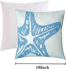 Embroidered Decorative Throw Pillow Cover, 18"x18" Set of 2, Farmhouse Pillowcase Blue Sea Star Knit Pattern Cotton Canvas Cushion Case Square Floral Pillow Case for Sofa Couch Bed Living Room by CozyNest Decor