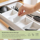 Adjustable Kitchen Drawer Organizer for Utensils and Junk, Food-Safe Contract Grade with 100% Sustainable Wood, Expandable from 16 to 28 Inches Wide - White Bamboo by CozyNest Decor