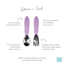 Bumkins Toddler Utensils, Kids Size Fork and Spoon Set, Silicone and Stainless-Steel Training Silverware, Angled Forks / Sporks for Self-Feeding, Children Hold Learning to Eat, 18 Months Up, Lavender by TinyTreasures Baby Boutique