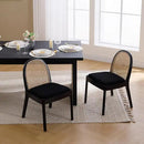 Mid Century Dining Chairs Set of 4, Accent Rattan Sherpa Fabric Side Chairs Kitchen Chair with Solid Wooden Legs for Living Room Dining Room, Black by CozyNest Decor
