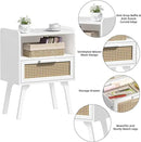 Lerliuo Rattan Nightstands Set of 2, Bedside Table with Drawer Open Shelf, Cane Accent Side End Table with Solid Wood Legs, White Mid Century Night Stand for Bedroom, Dorm and Small Spaces by CozyNest Decor