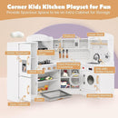 Costzon Corner Kids Kitchen Playset, Wooden Play Kitchen with Sounds & Lights, Washing Machine, Range Hood, Ice Maker, Microwave, Oven, Sink, Pretend Toy Kitchen Set for Toddler, Gift for Boys Girls by TinyTreasures Baby Boutique