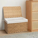 Wicker Storage Basket with Lid, 27.7 Gallon (105L) Large Blanket Basket with Lid, Woven Storage Bin with Handles, Removable Liner, Metal Frame, Foldable, for Bedroom, Laundry Room, Natural by CozyNest Decor