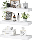 QEEIG Floating Shelves for Wall Bathroom Shelf Bedroom Kitchen Living Room Hanging Book Shelves Small Farmhouse Decor 16 inch Set of 3, White (015-W3) by CozyNest Decor