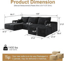 108" Sectional Couches for Living Room Modern Modular Sofa with L-Shape Couchs Upholstered Boneless Couch Deep Seat Sectional Couch with Chaise (Black, Left Facing Chaise+2Seaters+1Ottoman) by CozyNest Decor
