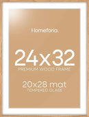 Homeforia 32x24 Poster Frame Wood, High End Natural Oak 24x32 Large Picture Frame with Mat 20x28, 24 x 32 Light Wooden Frame Matted to 20 by 28 Photo, 24by32 Frames, Tempered Glass, Wall Kit, Set of 1 by CozyNest Decor