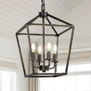 4 Light Chandelier Lighting, Industrial Ceiling Light Black Lantern with Brushed Gold, Geometric Metal Hanging Light Fixture with Adjustable Chain, E12 Base for Entryway Kitchen Island, Indoor Use by CozyNest Decor