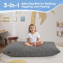 COMAX 3-in-1 Bean Bag Chair for Kids, Toddler Beanbag Bed, Convertible Child Floor Lounger, Floor Mattress with Filler for Girl Boy Sleeping Reading, Grey by TinyTreasures Baby Boutique