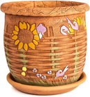 Ceramic Pot with Drainage Hole and Saucer, Plant Pots, Modern Decorative Planters for House Plants Indoor Flowers Plants, Cute Flower Pot - Gifts (Wicker (1.6 L)) by CozyNest Decor