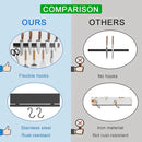 YIIYIIN 12 Inch Magnetic Knife Holder for Wall No Drill,Adhesive Knife Magnetic Strip with 6 Hooks,Kitchen Double Rods Stainless Steel Magnetic Utensil Holder(Black) by CozyNest Decor