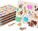 GRINNNIE Wooden Peg Puzzle for Toddlers, 6 Pack Toddler Puzzles Set for 3 4 5 Years Old (Alphabet Number Shape Animal Dinosaur Vehicle), Preschool Education Learning Puzzle Toys for Girls and Boys by TinyTreasures Baby Boutique