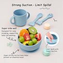 Baby Silicone Feeding Set, 13PCS Baby Self Feeding Set, Toddler Led Weaning Utensils Sets with Suction Bowl and Plate, 3 Set of Baby Spoons and Forks, Adjustable Bid, Sippy Cup with Straw and 2 Lids by TinyTreasures Baby Boutique