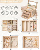 AKOZLIN Large 4-Tier Jewelry Box Leather Jewelry Storage Organizer with 3 Drawers Lockable for Women Girls Ring Necklace Earring Bracelet Watches Holder with Mirror Champagne by TinyTreasures Baby Boutique