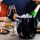 Ice Bucket with Lid, Scoop, Tongs and Strainer - Well Made Insulated Stainless Steel Keep Ice Frozen Longer - Ideal for Cocktail Bar, Parties, Chilling Wine, Champagne - 3 Liter (Black Marble) by CozyNest Decor