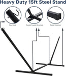SUNCREAT 2 Person Free Standing Hammock with 15 ft Stand, 475 lbs Capacity, Backyard Hammock with Stand, Navy by GreenHaven Gardens