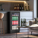 Tylza 15 Inch Beverage Refrigerator, Under Counter/Freestanding Drink Fridge, 130 Cans Beverage Cooler with Glass Door, Reversible Door, Low Noise, Quick Cooling - for Beer, Soda, ETC, Black by CozyNest Decor
