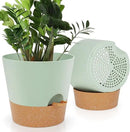 10-Inch Plant Pots, Self-Watering Planters with Drainage Holes & Saucers for Indoor and Outdoor Plants (2-Pack, Green) by GreenHaven Gardens