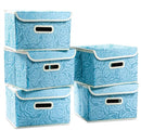PRANDOM Collapsible Storage Boxes with Lids [5-Pack] Fabric Decorative Storage Bins Cubes Organizer Containers Baskets with Cover Handles Divider for Bedroom Closet Living Room Blue 9.8x7.9x6.7 Inch by TinyTreasures Baby Boutique