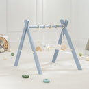 Comfy Cubs Wooden Baby Play Gym - Natural Finish Pinewood Baby Activity Gym with 5 Sensory Hanging Toys - Easy No-Tool Assembly, Safe and Durable for Infant Motor and Visual Development - Pacific Blue by TinyTreasures Baby Boutique