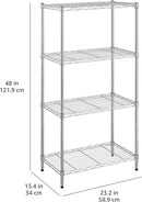 Amazon Basics 4-Shelf Adjustable, Storage Shelving Unit, (200 Pound Loading Capacity per Shelf), Steel Organizer Wire Rack, 13.4"D x 23.2"W x 48"H, Chrome by CozyNest Decor