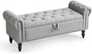 Furniliving 51” Bedroom Bench, End of Bed Bench with Button-Tufted Large Upholstered Storage Bench Ottoman Linen Window Benches with Storage Shoe Cabinet, for Bedroom, Entryway, Closet, Grey by CozyNest Decor