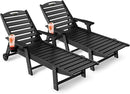 Lounge Chair Outdoor Set of 2, HDPE Chaise Lounge Outdoor with 6-Position & Wheels &Cup Holder, Pool Lounge Chair for Pool Poolside Deck Backyard Patio, Black by GreenHaven Gardens