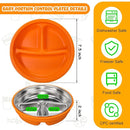 Nuogo 2 Pcs Stainless Steel Baby Suction Plates with Removable Silicone Shell 2-in-1 Metal Toddler Bowl Divided for Picky Eaters Kids Feeding Led Weaning Supplies, Dishwasher Safe (Orange,Red) by TinyTreasures Baby Boutique