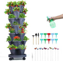 Vertical Planter, 7 Tier Stackable Strawberry Planter with Garden Tool Set, Movable Indoor/Outdoor Garden Herb Pot for Growing Vegetables and Succulents, Dark Gray by GreenHaven Gardens