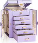 AKOZLIN Jewelry Box Organizer Functional Leather Jewelry Storage Case for Women Girls Ring Necklace Earring Bracelet Holder Organizer with Mirror Purple by TinyTreasures Baby Boutique