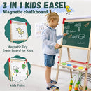 Easel for Kids,Adjustable Wooden Art Easel for Kids,114+ Art Supplies,Double Sided Magnetic Chalkboard and White Board for Kid,Drawing and Painting for Aged 2-4,5-7,8-12,2 Paper Rolls by TinyTreasures Baby Boutique