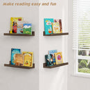 Forbena Dark Wood Nursery Floating Shelves for Wall Set of 4, Short Wall Bookshelf for Kids Bedroom, Wooden Hanging Book Shelves with Rail for Nursery Books, Baby Room Bathroom Storage (Dark Brown) by TinyTreasures Baby Boutique