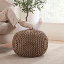 Ornavo Home Pouf Ottoman Foot Rest - 100% Cotton Pouffe - Hand Knitted Cable Braid Cord - Boho Round Stuffed Ottoman for Living Room, Bedroom - Taupe/Brown by CozyNest Decor