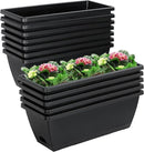 12Pcs 17Inches Rectangle Planter Box with Drainage Holes and Trays Plastic Planters Flower Boxes Pots for Indoor Outdoor Plants Patio Garden Home Decor Porch Yard (Black) by GreenHaven Gardens