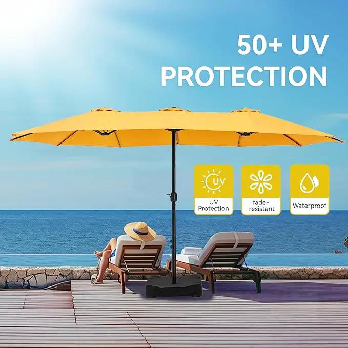 GREEN PARTY 15 ft Rectangle Patio Umbrella with Base Included, Double-Sided Table Umbrella with Crank, Large Outdoor Umbrellas for Patio Poolside Garden Backyard, Gold Yellow, photo 3 of 8