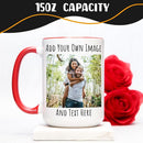Personalized Coffee Mug 15 Oz, Custom Picture Text or Logo Ceramic Mug, Customized Gift for Men & Women, Taza Personalizada with Photo and Words, Customizable Large Tea Cup | White - Red by TinyTreasures Baby Boutique