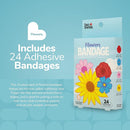 BioSwiss Bandages, Flowers Shaped Self Adhesive Bandage, Latex Free Sterile Wound Care, Fun First Aid Kit Supplies for Kids and Adults, 24 Count by TinyTreasures Baby Boutique