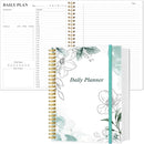 Daily Planner Undated - 8.5" x 11" To Do List Notebook Hourly Schedules, 150 Sheets/300 Pages Spiral Appointment Planner for Women and Men,PVC Hardcover, Inner Pocket, Elastic Closure, Teal Flowers by TinyTreasures Baby Boutique