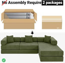 108" Oversized Convertible Sleeper Sofa Bed, Corduroy L Shape Sectional Couch, Folding Sofa Bed with Side Pocket, Modern Cloud Floor Mattress Couch, Modular Sofa for Living Room, Green by CozyNest Decor
