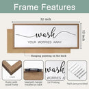 Wash Your Worries Away Wall Art Sign 32"×12" Laundry Room Large Wood Framed Restroom Toilet Wall Decor Hanging (Wood) by CozyNest Decor