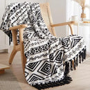 CASAAGUSTO Boho Throw Blanket - Black and White Decorative Blankets with Tassel, Printed Flannel Bohemian Blanket for Chair, Bed, Sofa, Couch(50 * 60, Black and White) by CozyNest Decor