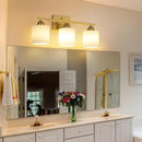 Stainless Steel Milk Glass Vanity Lights for Bathroom, 3 Light Gold Bathroom Light Fixtures Over Mirror, Ceramic E26 Sockets Wall Mounted by CozyNest Decor