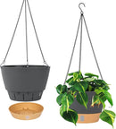 QCQHDU 2 Pack Hanging Planters for Indoor Outdoor Plants, 10 Inch Hanging Baskets Flower Pots with Reservoir Tray & Visible Water-Level by CozyNest Decor