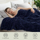Amélie Home Faux Fur Throw Blanket for Couch, Cozy Fuzzy Fluffy Fur Luxurious Soft Striped Plush Gift Blankets for Family Sofa Chair Bed Living Room Bedroom, 55"x70", Navy Blue by CozyNest Decor