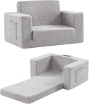 Toddler Chair Sherpa Kids Couch, 2-in-1 Toddler Soft Kids Sofa Toddler Lounger Chair for Bedroom, Convertible Toddler Couch for Girls and Boys, Reading Chair for Kids, Grey by CozyNest Decor